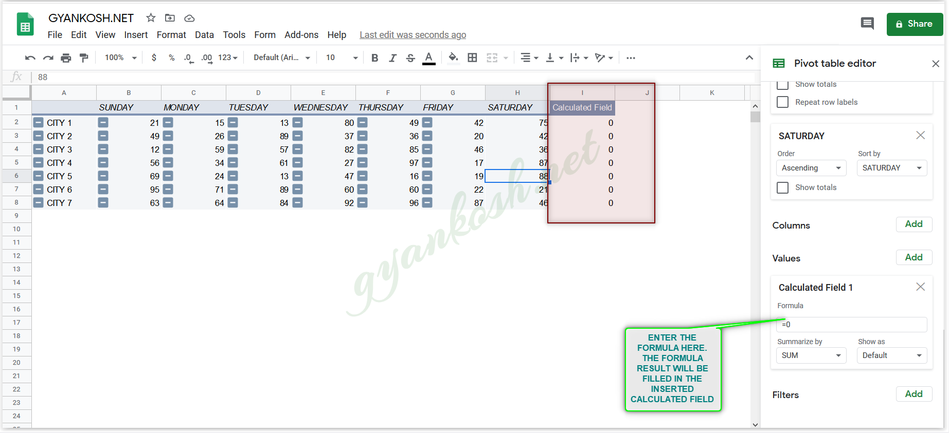 How To Insert A Calculated Field In Pivot Table Using Google Sheets