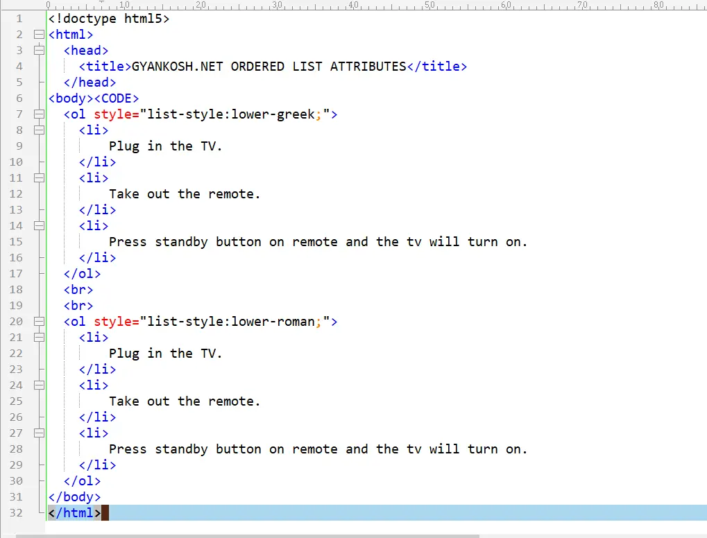 used to create an ordered list in html
