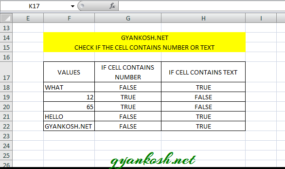 CHECK IF CELL CONTAINS NUMBER OR TEXT