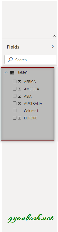 Select Fields in Power bi